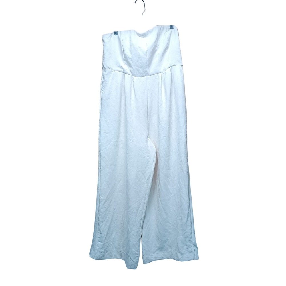 A New Day Womens Strapless Wide Leg Jumpsuit Cream XL Smocked Back NWT READ